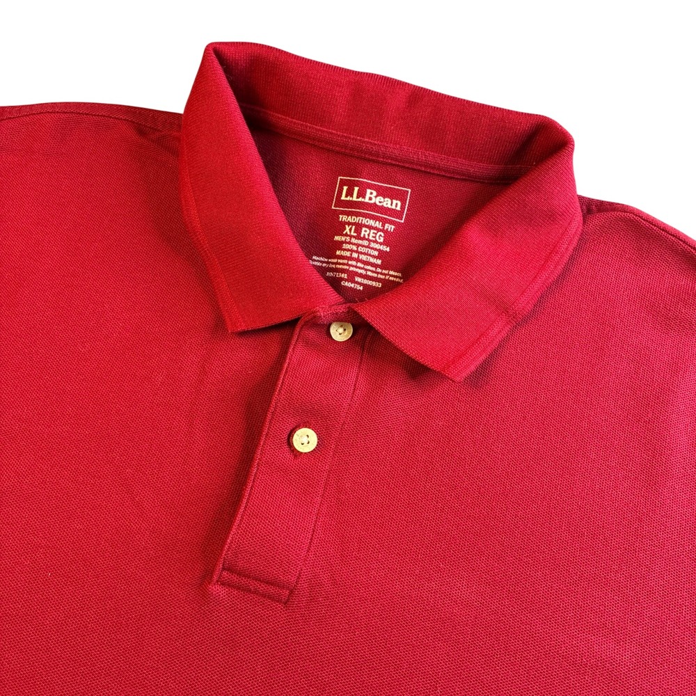 LL Bean Men's XL Red Traditional Fit Cotton Pique Short Sleeve Polo Shirt 300454